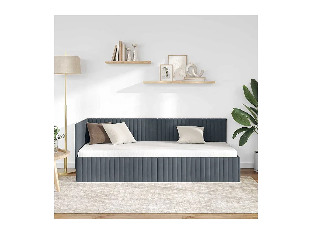 Donkergrijs hoekbedframe 80 x 200 cm fluweel