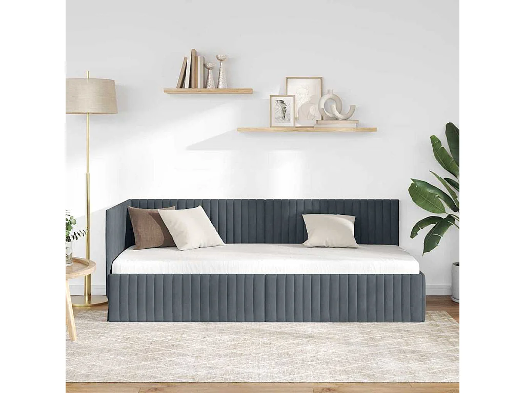 Cadre de lit d'angle Gris foncé 80 x 200 cm Velours