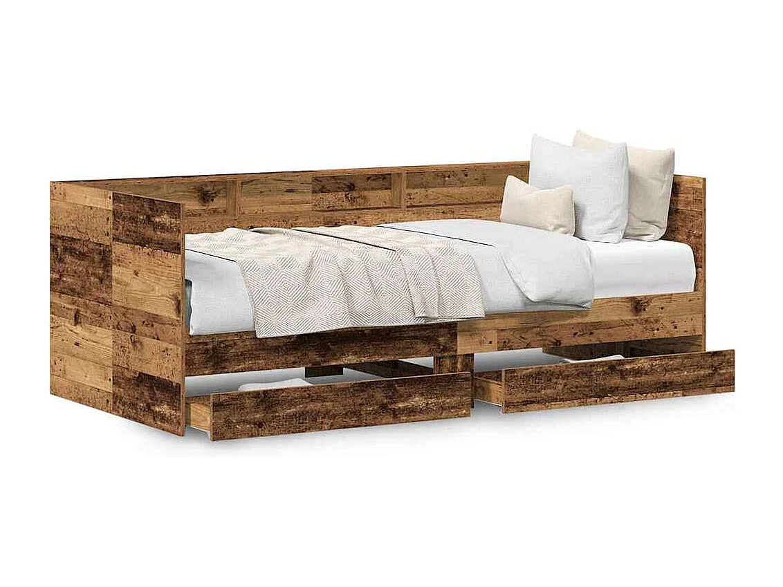 Struttura divano letto con cassetti Legno antico 90 x 190 cm