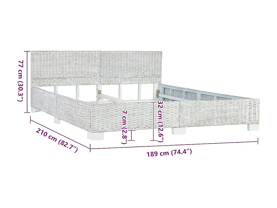 Struttura letto senza materasso Grigio Rattan naturale 180x200 cm