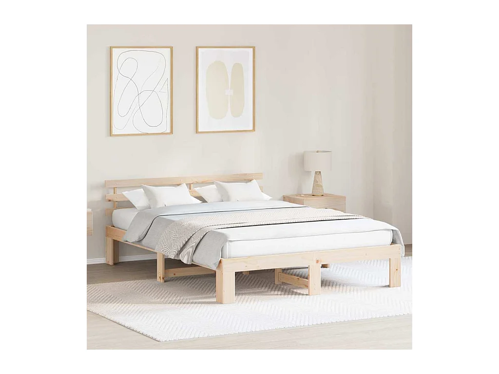 Struttura letto marrone 160 x 200 cm in legno massello di pino