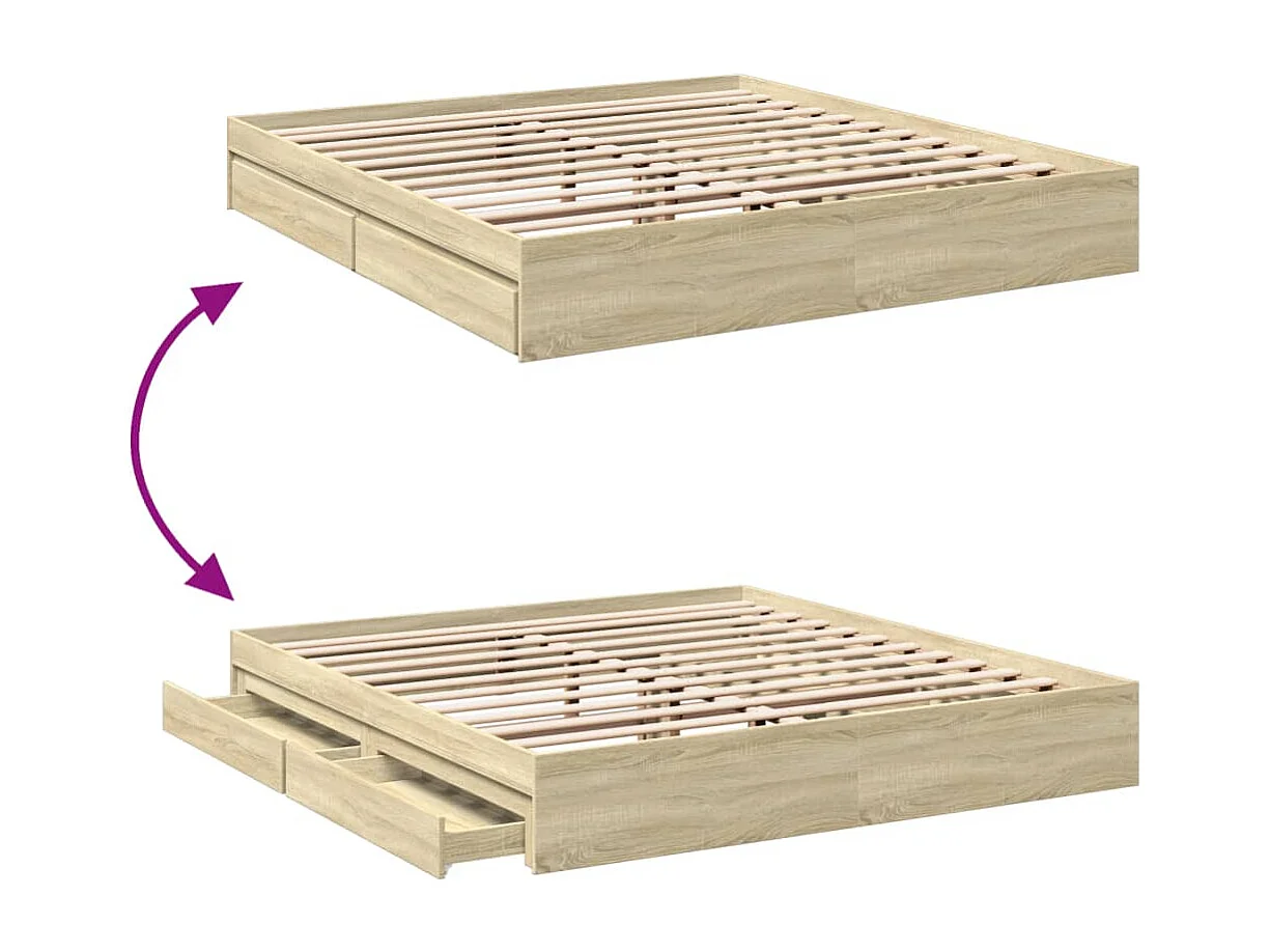 Estructura de cama con cajones sin colchón roble sonoma 180x200 cm