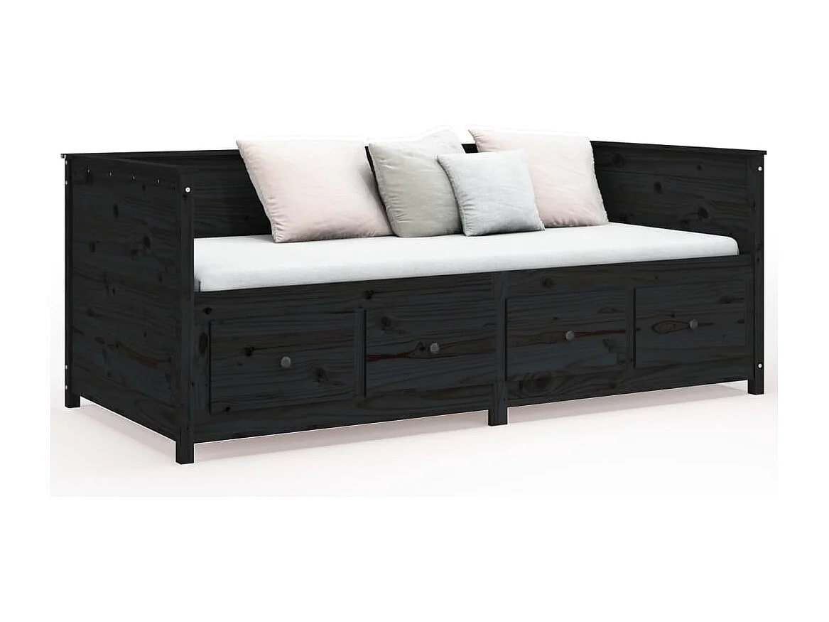 Cama de día sin colchón negro 75x190 cm madera maciza de pino