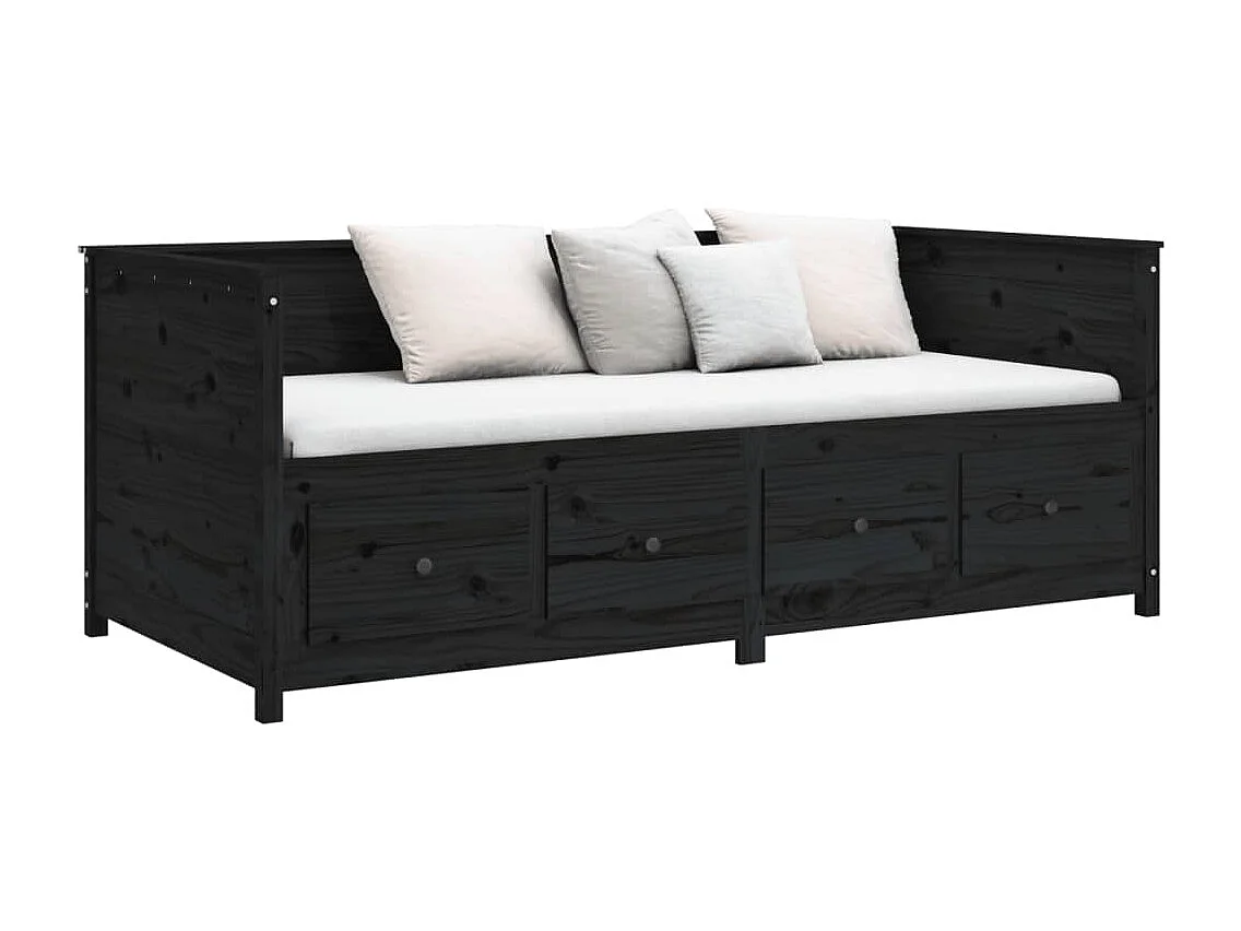 Cama de día sin colchón negro 75x190 cm madera maciza de pino