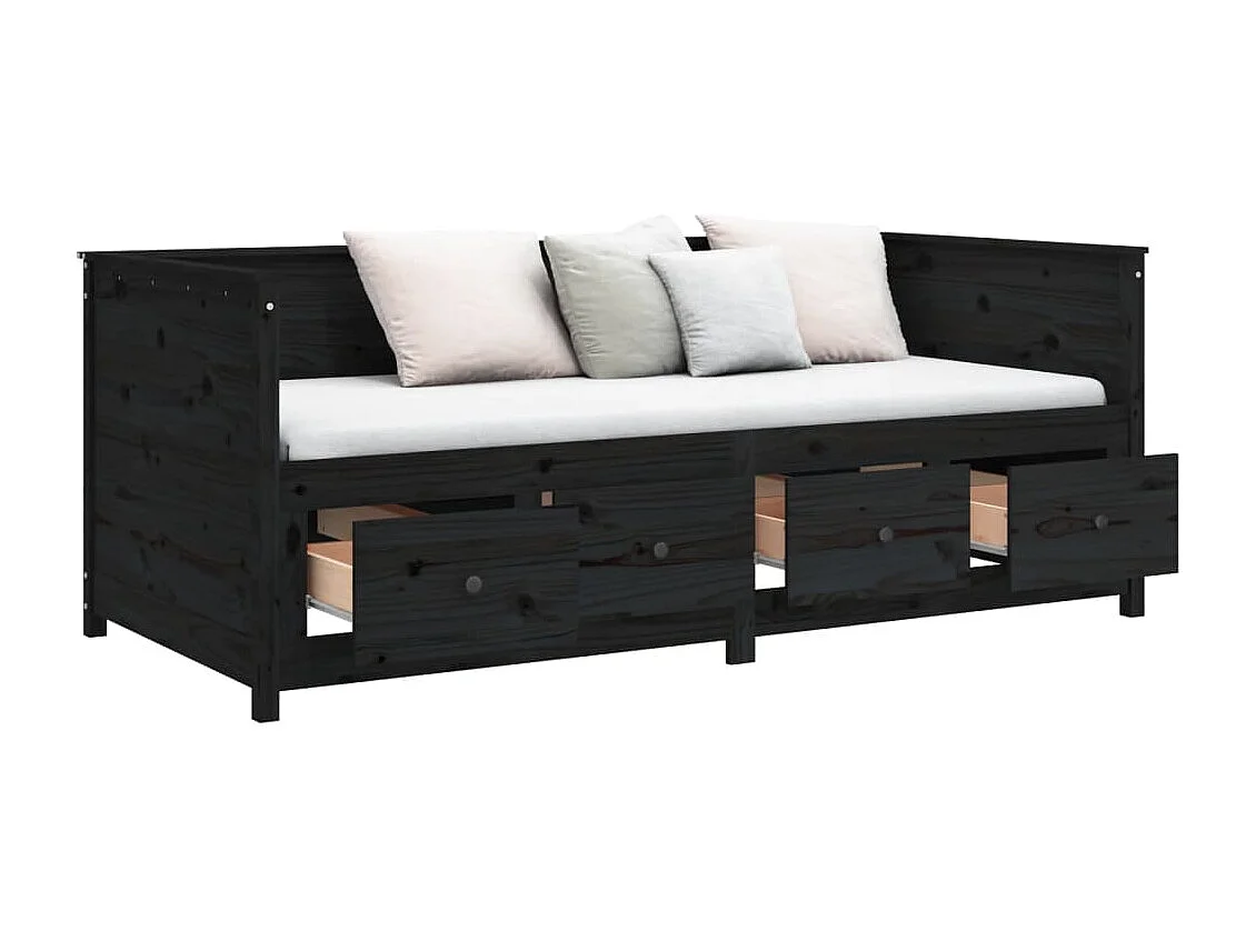 Cama de día sin colchón negro 75x190 cm madera maciza de pino