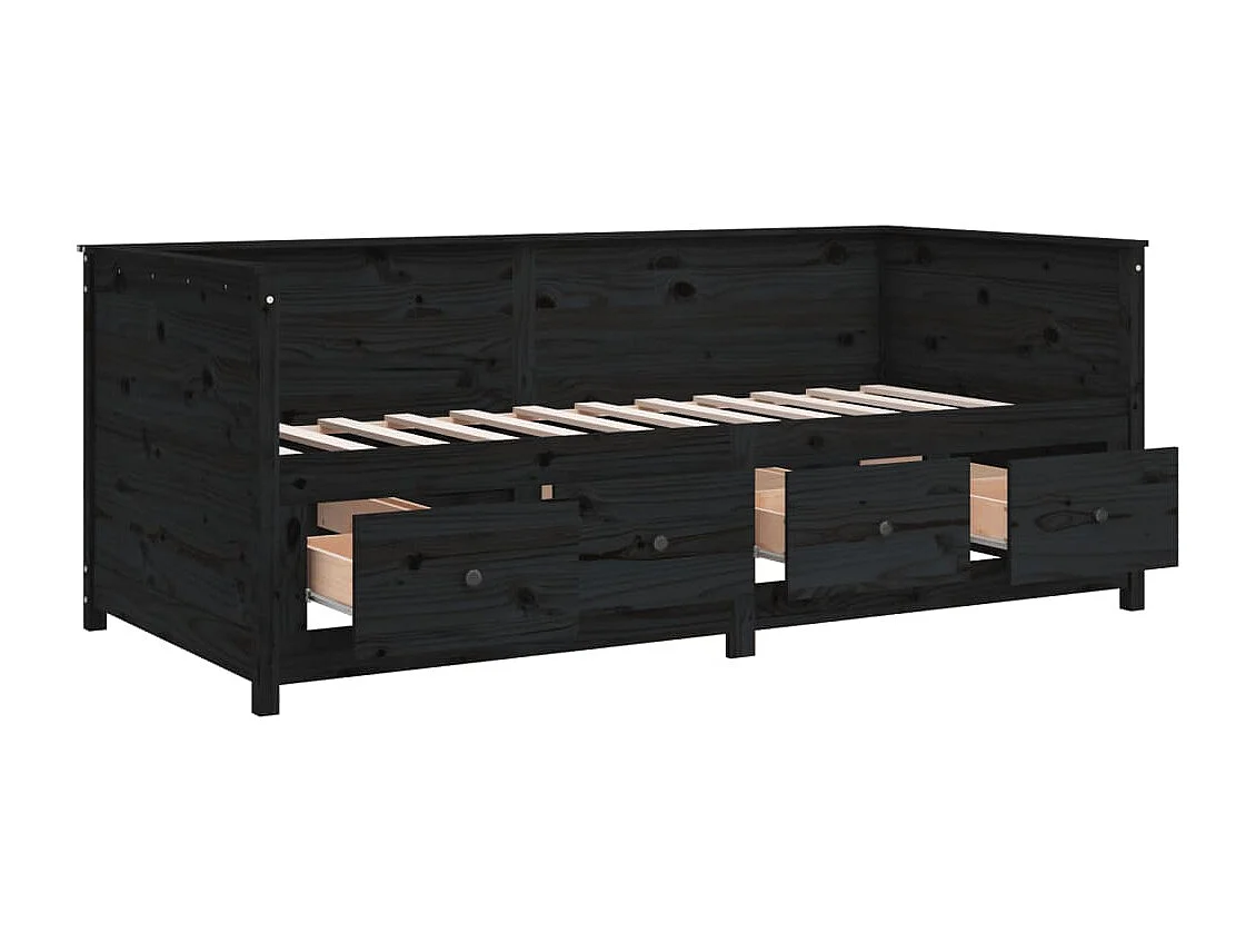 Cama de día sin colchón negro 75x190 cm madera maciza de pino