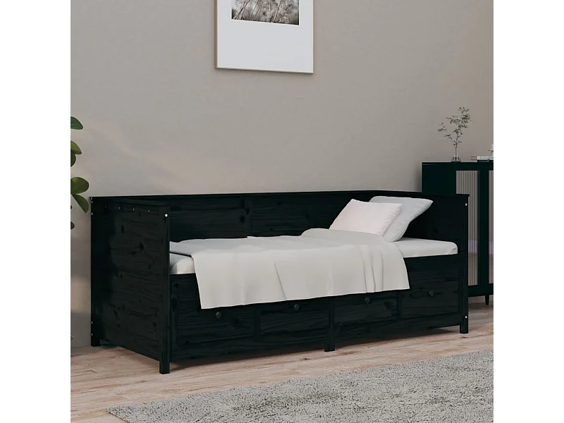 Cama de día sin colchón negro 75x190 cm madera maciza de pino
