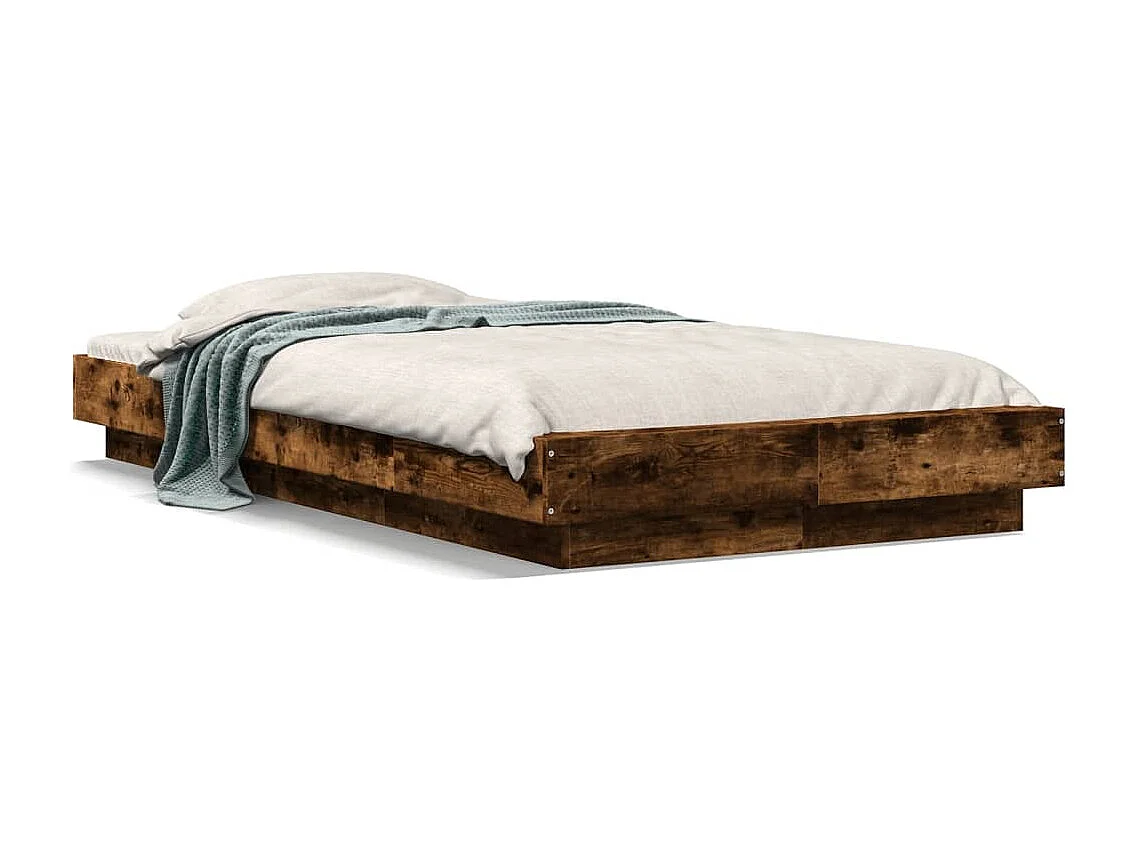 Cadre de lit et lumières LED sans matelas chêne fumé 90x200 cm