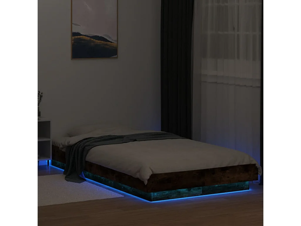Cadre de lit et lumières LED sans matelas chêne fumé 90x200 cm