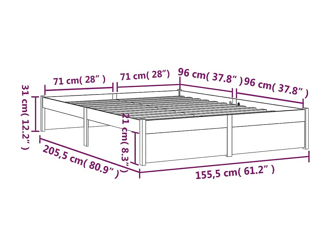 Bedframe zonder matras massief hout 150x200 cm
