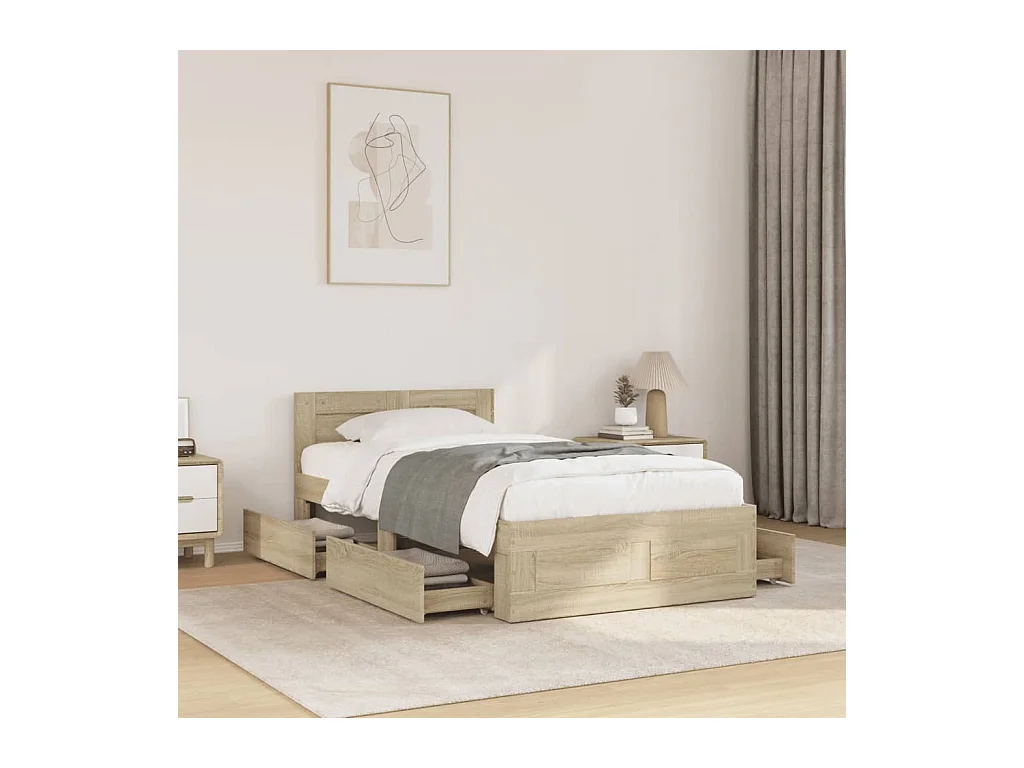 Bedframe en hoofdbord zonder matras Sonoma eiken 75x190 cm