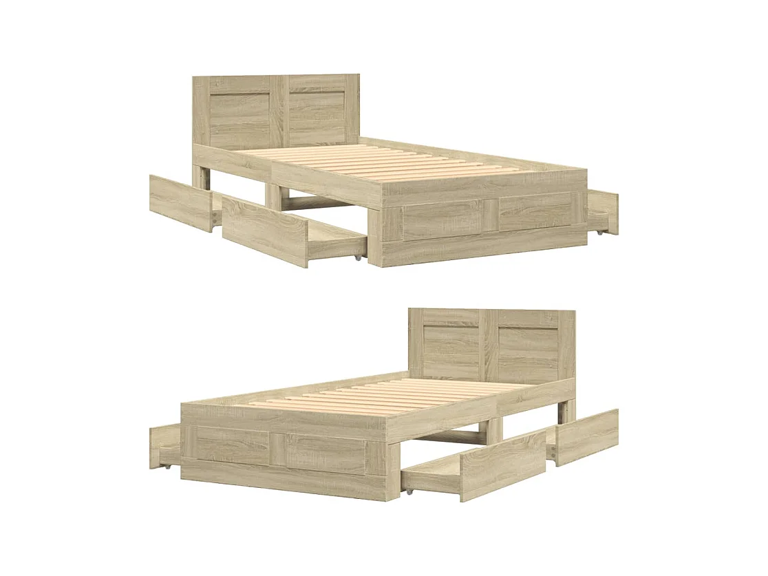 Bedframe en hoofdbord zonder matras Sonoma eiken 75x190 cm
