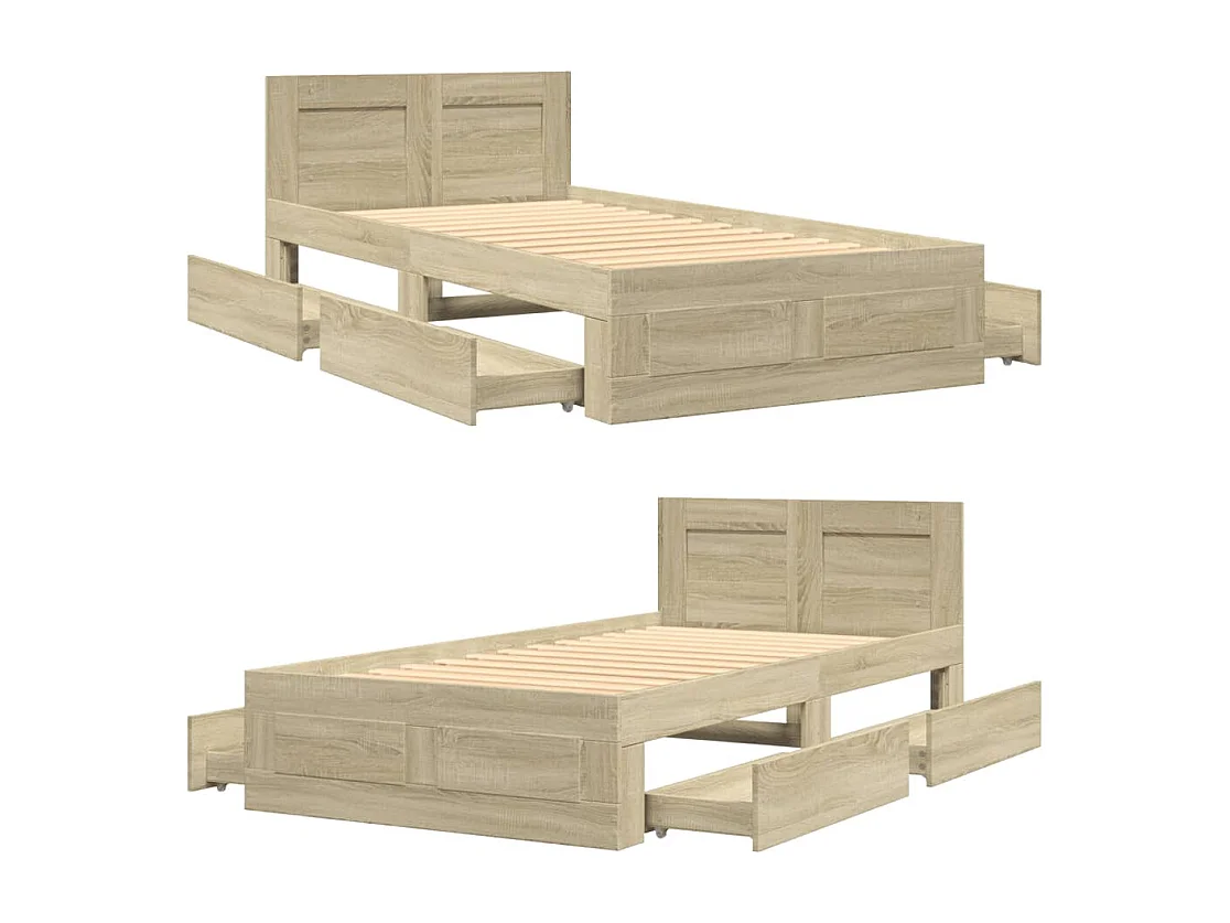 Cadre de lit et tête de lit sans matelas chêne sonoma 75x190 cm