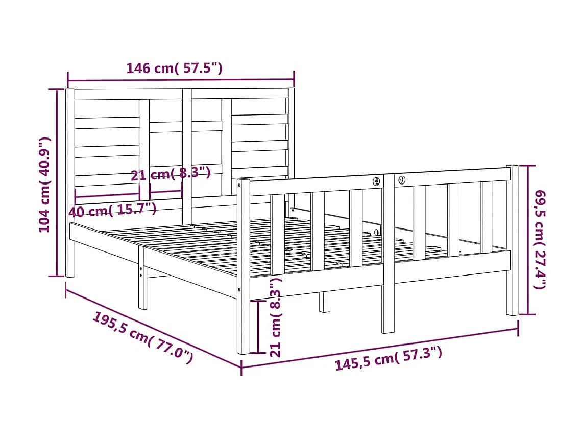 Estructura de cama sin colchón de madera maciza 140x190 cm