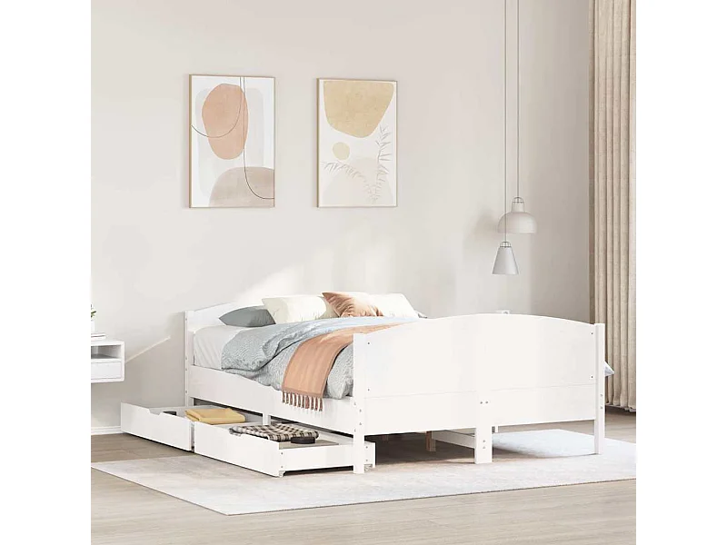 Struttura letto senza materasso bianco 135x190 cm in legno massello di pino