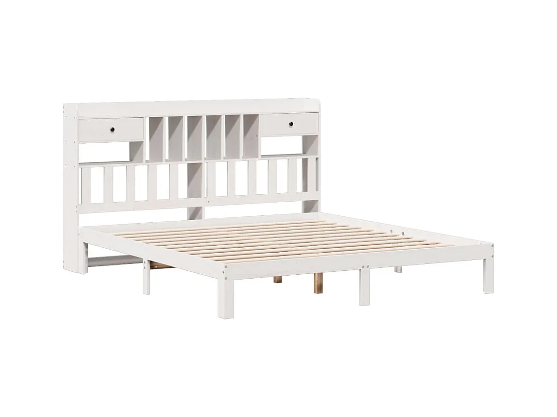 Cama librería blanca sin colchón 180x200 cm madera maciza de pino