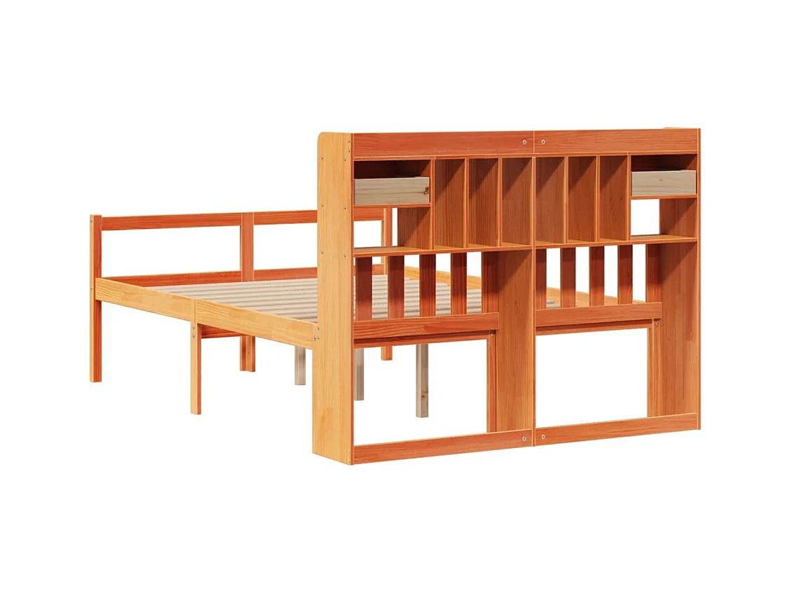 Letto libreria senza materasso, cera marrone, 160x200 cm, pino massiccio