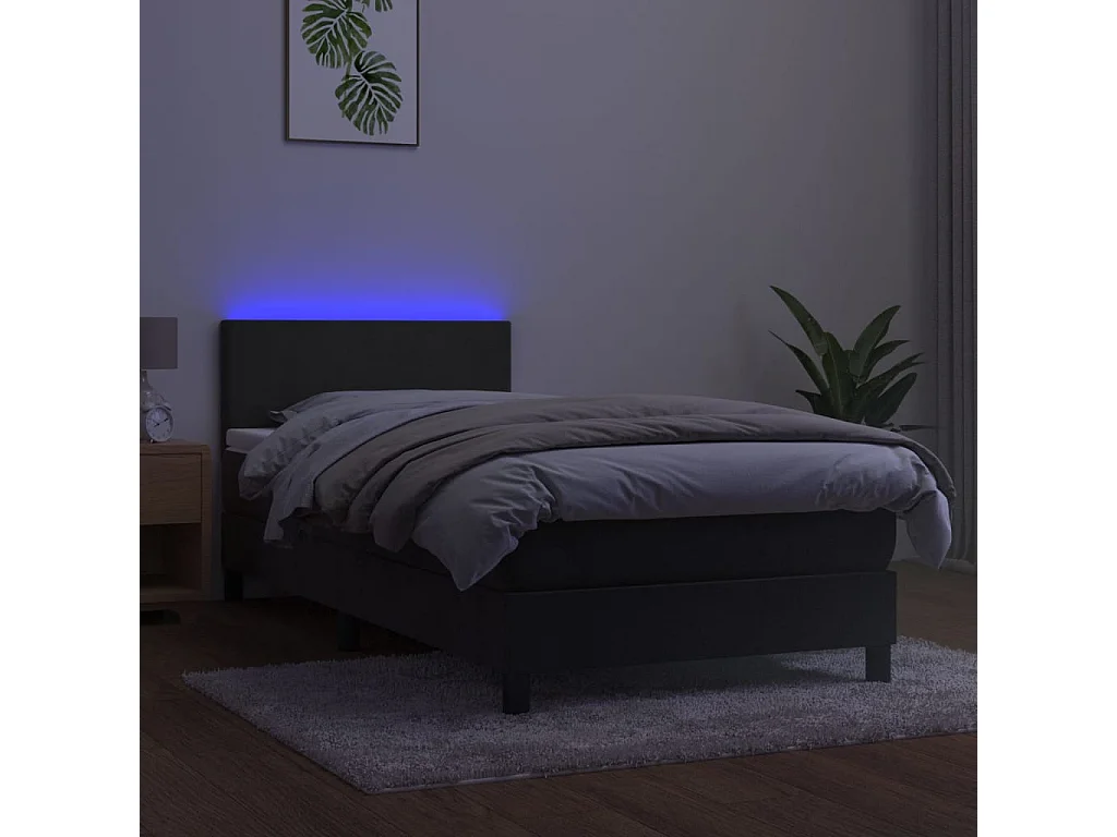 Sommier à lattes de lit avec matelas et LED Gris foncé 80x200cm