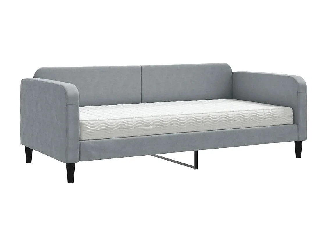 Lit de jour avec matelas gris clair 90x200 cm tissu