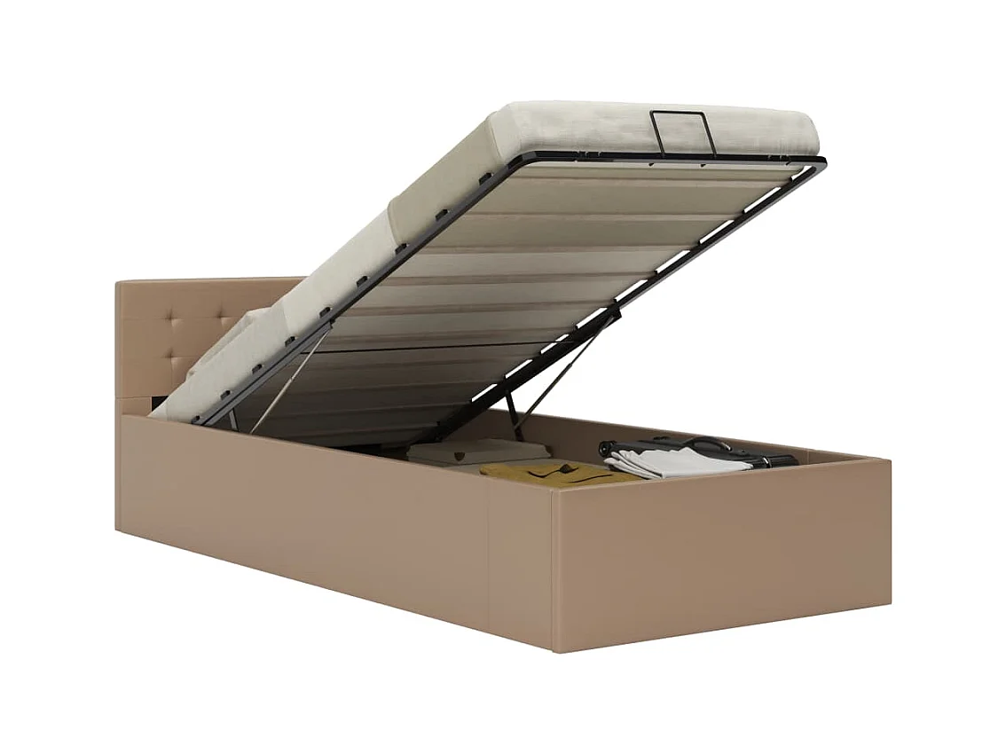 Cappuccino kunstleren opbergbedframe 100x200cm