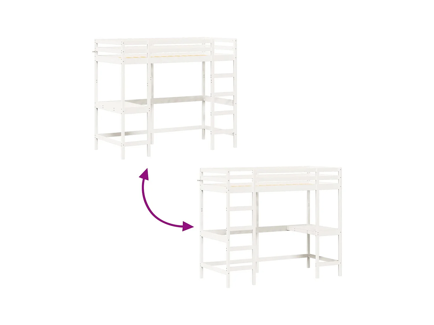 Litera sin colchón blanca 90x200 cm madera maciza de pino