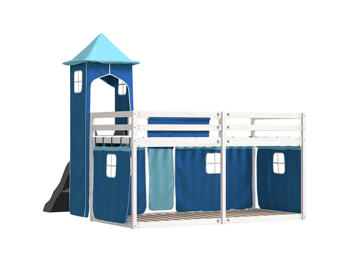 Lit superposé sans matelas avec toboggan et rideaux 80x200 cm