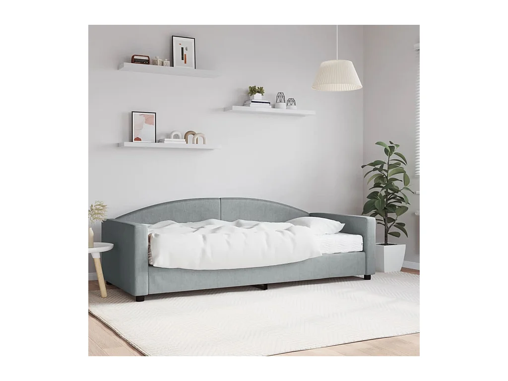 Lit de jour avec matelas gris clair 90x200 cm tissu