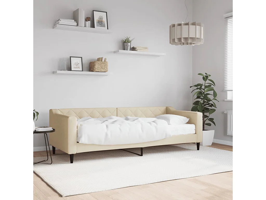 Lit de jour avec matelas crème 80x200 cm tissu