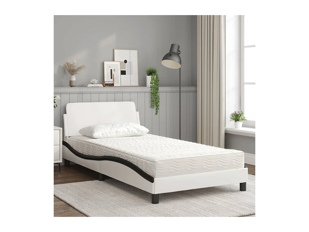 Letto con materasso bianco e nero 100x200 cm in similpelle