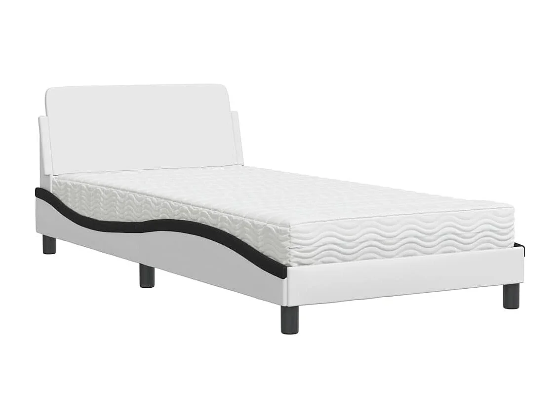 Lit avec matelas blanc et noir 100x200 cm similicuir