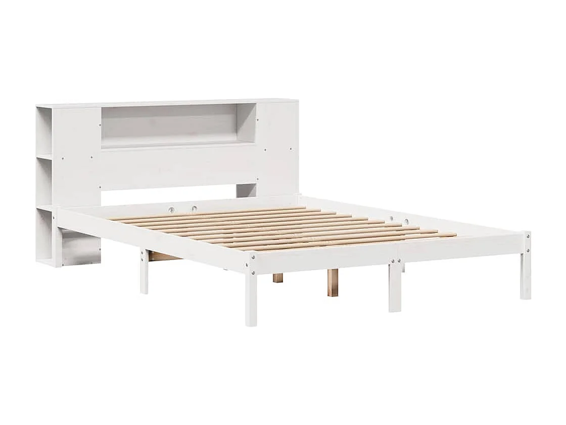 Letto libreria bianco senza materasso 140x200 cm in legno massello di pino