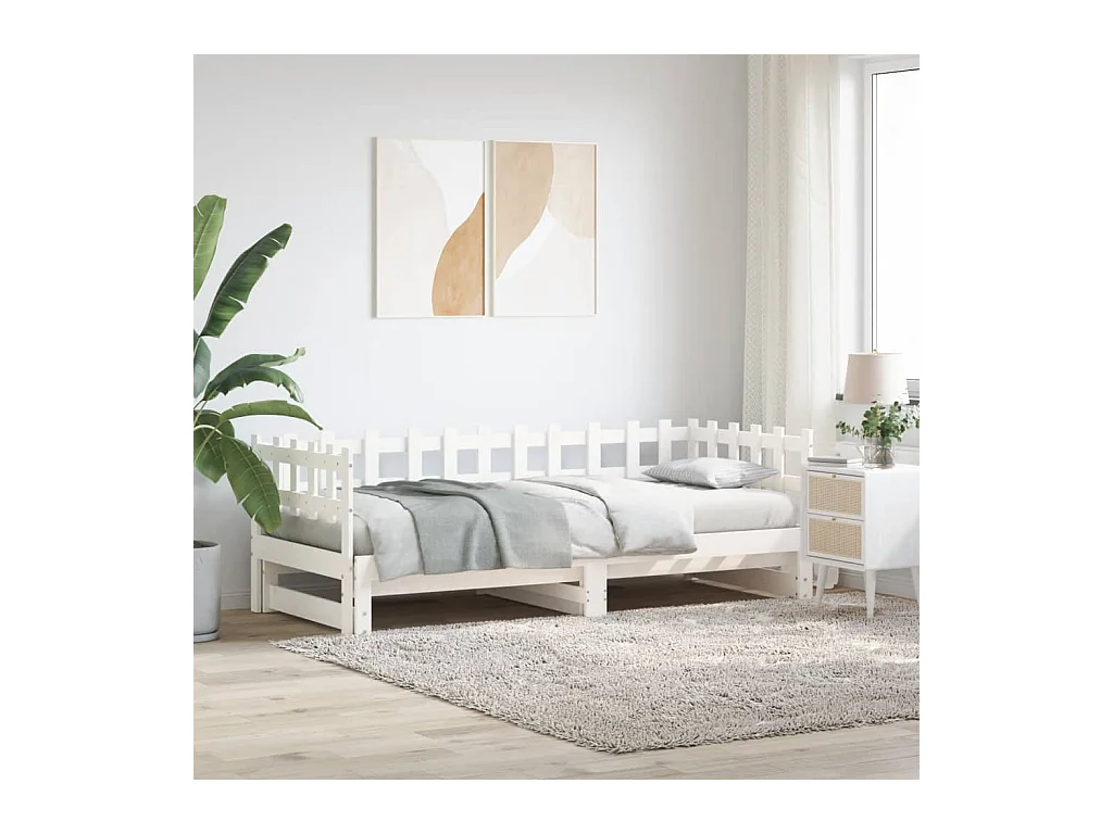 Lit coulissant sans matelas blanc 2x(90x190) cm bois massif