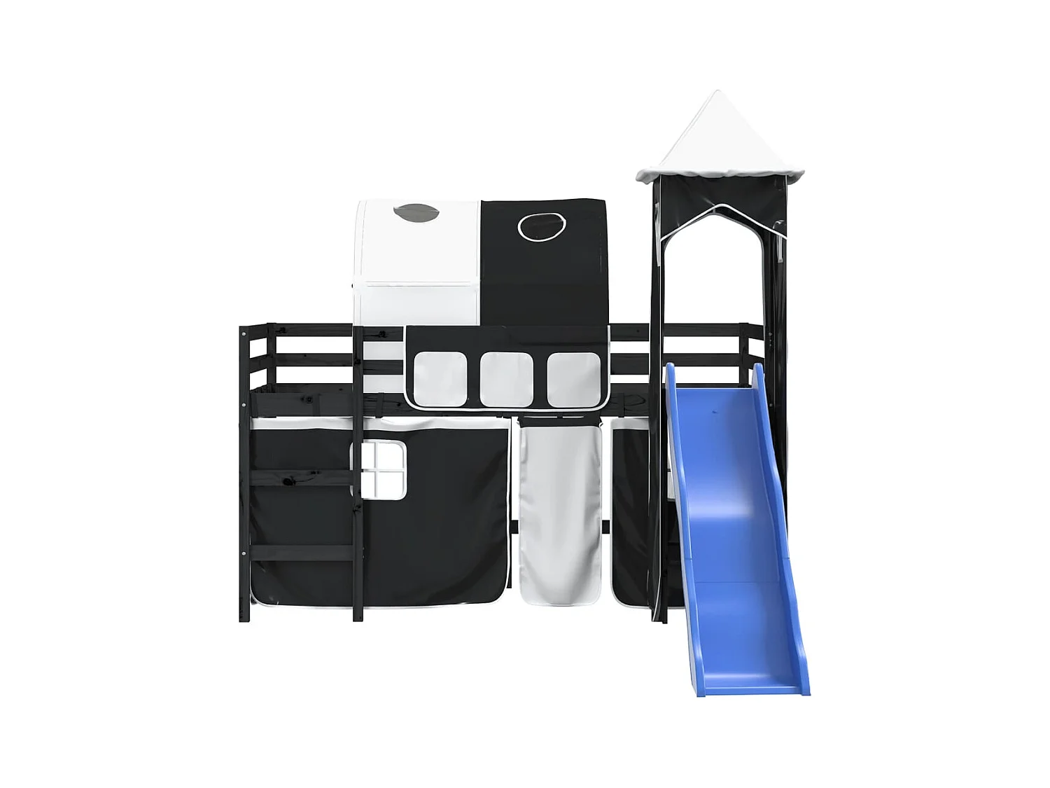 Lit mezzanine enfants et tour sans matelas blanc noir 80x200cm