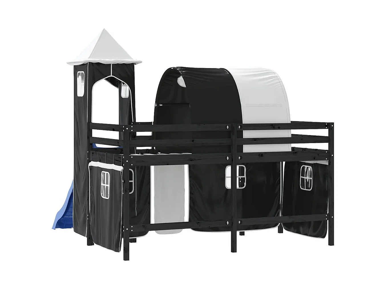 Lit mezzanine enfants et tour sans matelas blanc noir 80x200cm