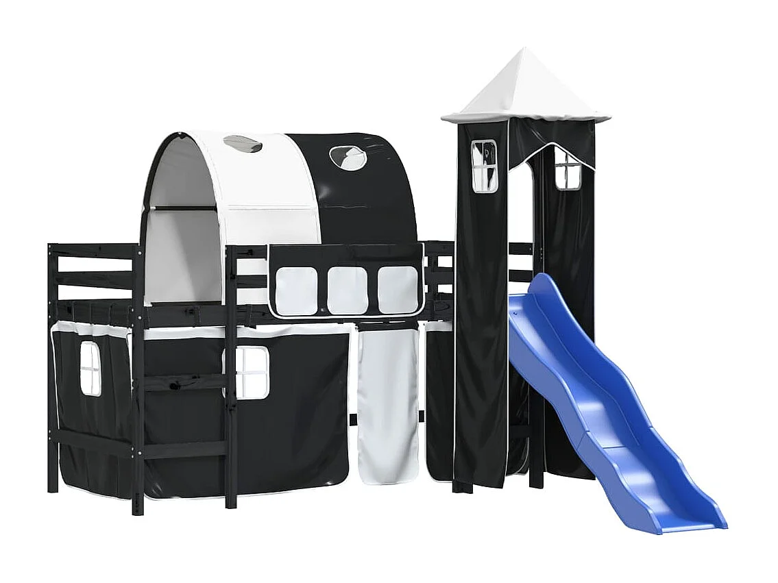 Lit mezzanine enfants et tour sans matelas blanc noir 80x200cm