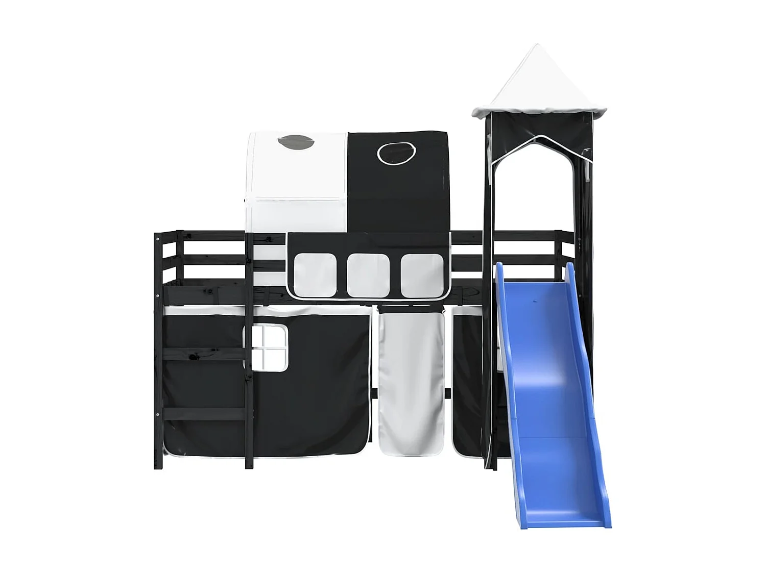 Lit mezzanine enfants et tour sans matelas blanc noir 80x200cm