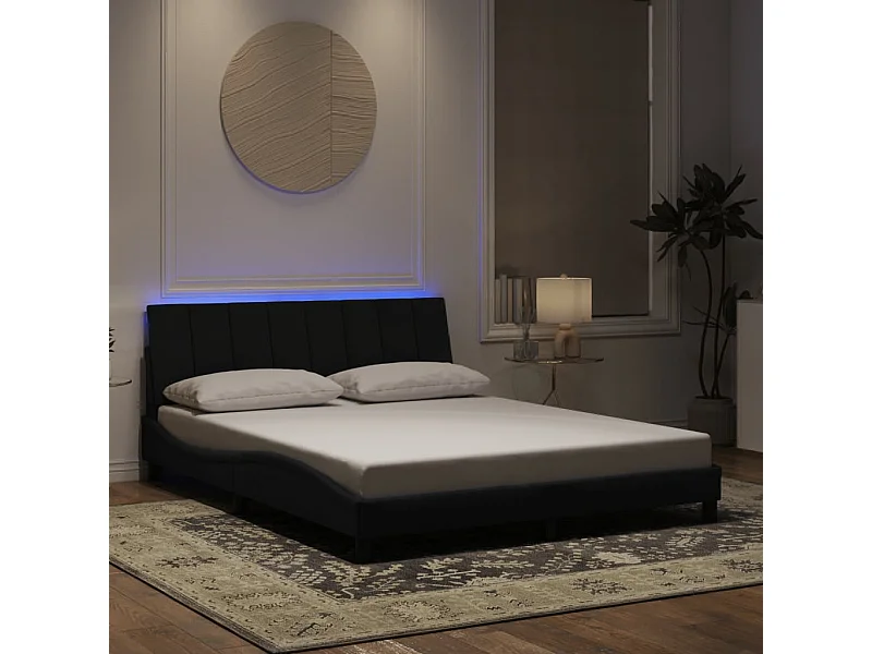 Struttura letto con LED senza materasso nero 160x200 cm velluto
