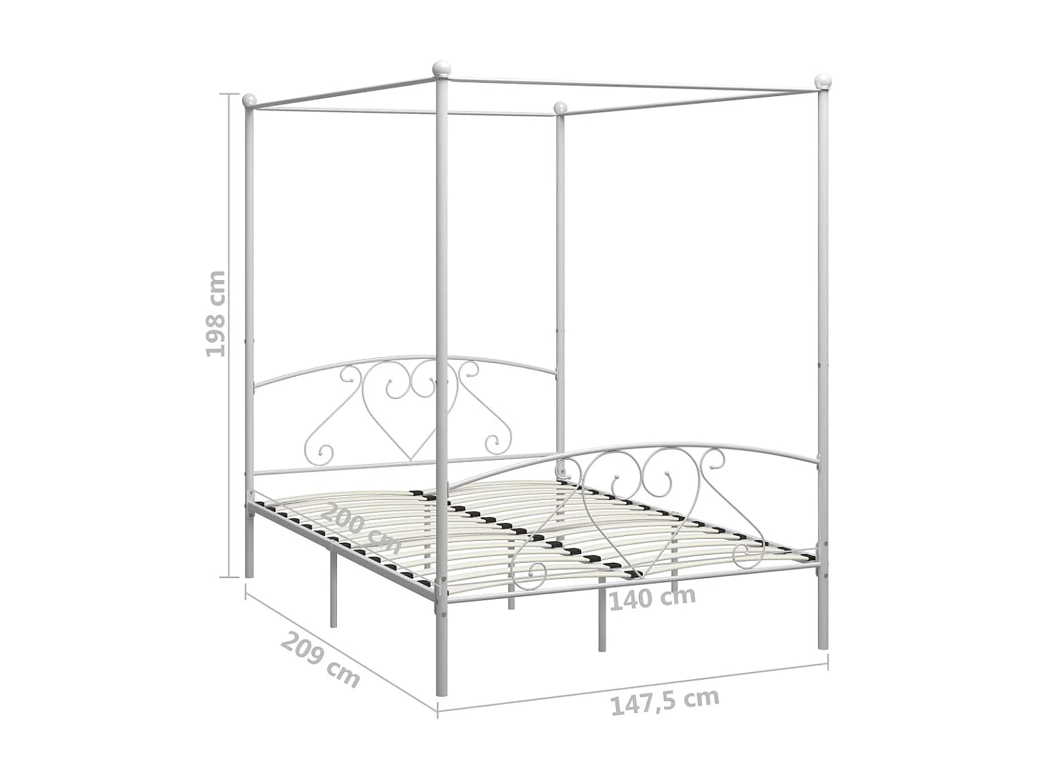 Cadre de lit sans matelas avec baldaquin blanc 140x200 cm métal