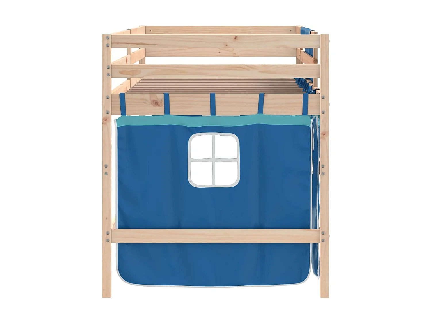 Kinderhoogslaper met gordijnen zonder matras blauw 80x200cm