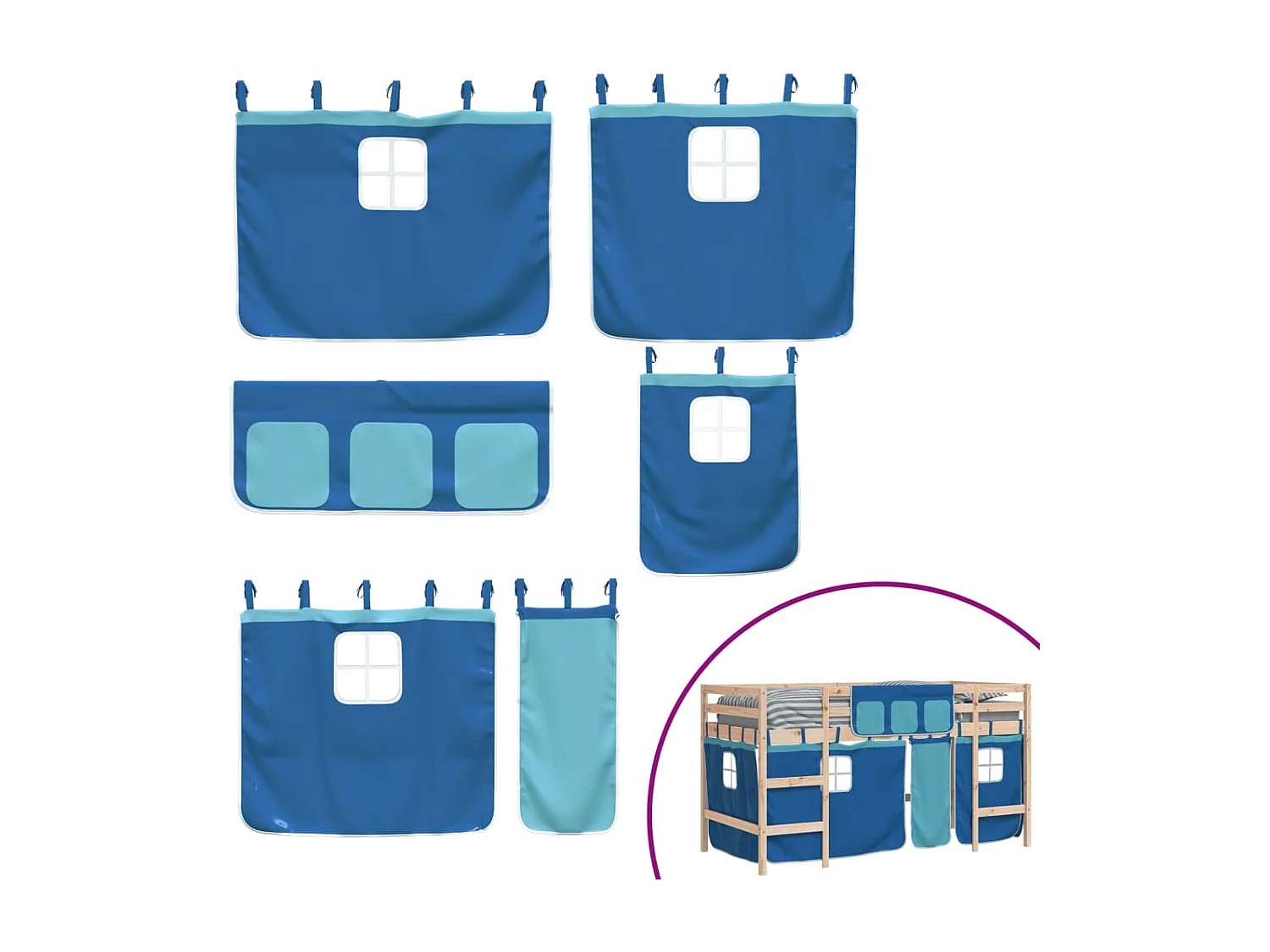 Kinderhoogslaper met gordijnen zonder matras blauw 80x200cm