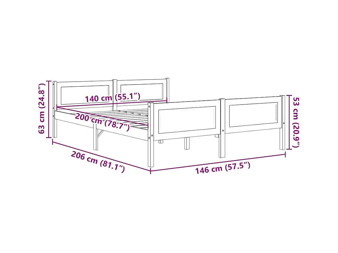 Bedframe zonder matras massief wit grenenhout 140x200 cm