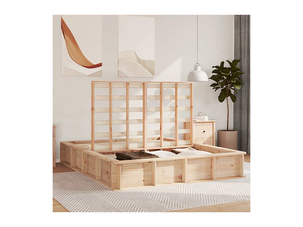 Cadre de lit avec stockage Pin massif 160 x 200 cm Pin massif