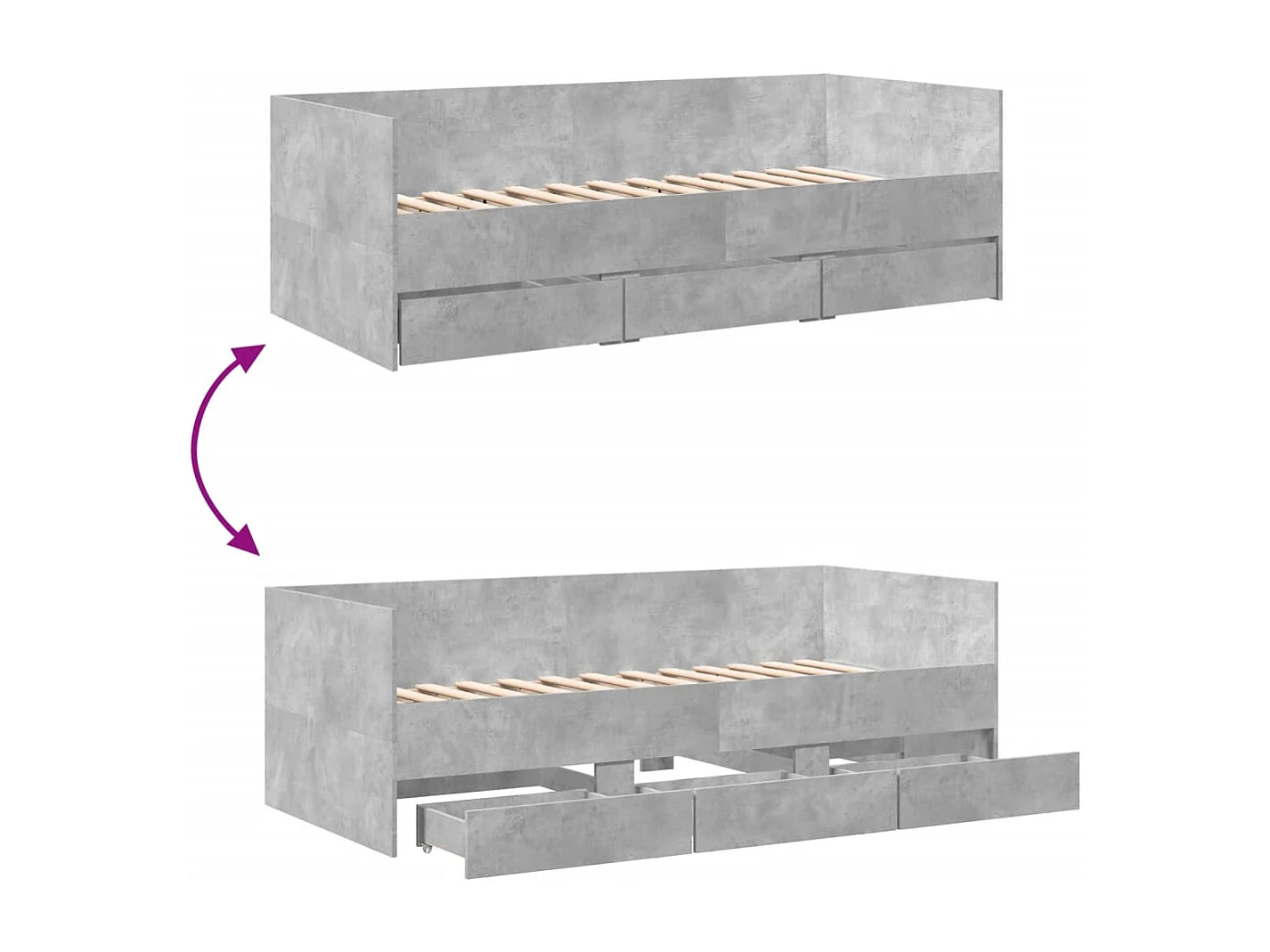 Dagbed met lades zonder matras betongrijs 75x190 cm