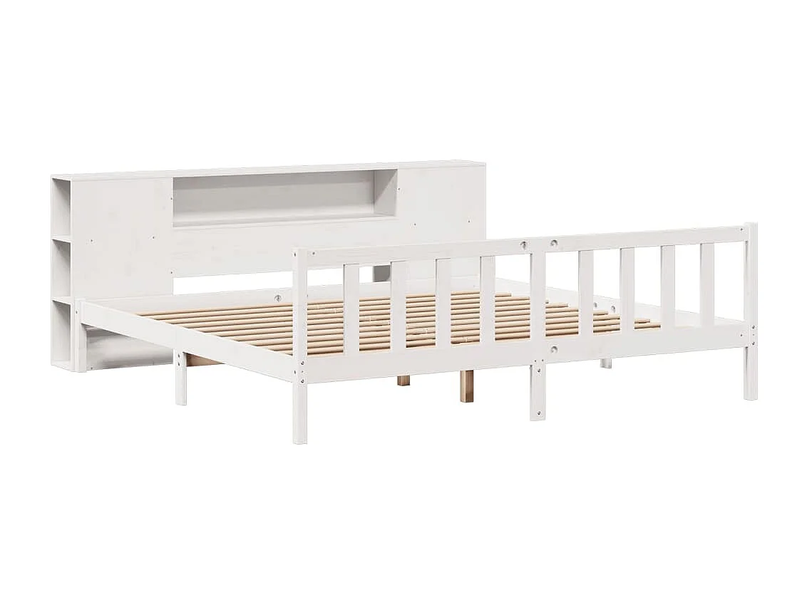 Letto libreria bianco senza materasso 200x200 cm in legno massello di pino