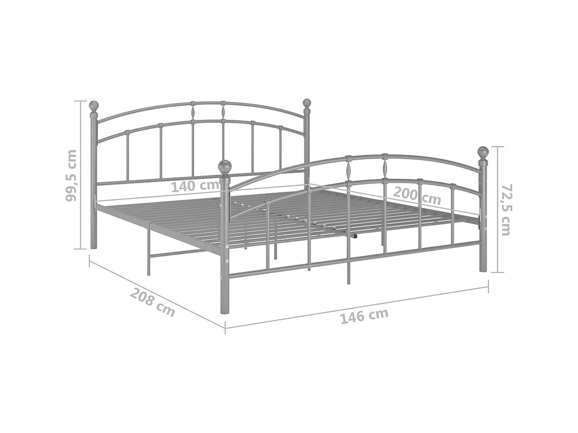Struttura letto senza materasso, metallo grigio, 140x200 cm