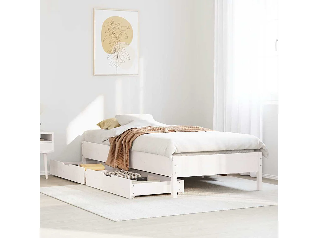 Estructura de cama sin colchón blanca 100x200 cm madera maciza de pino
