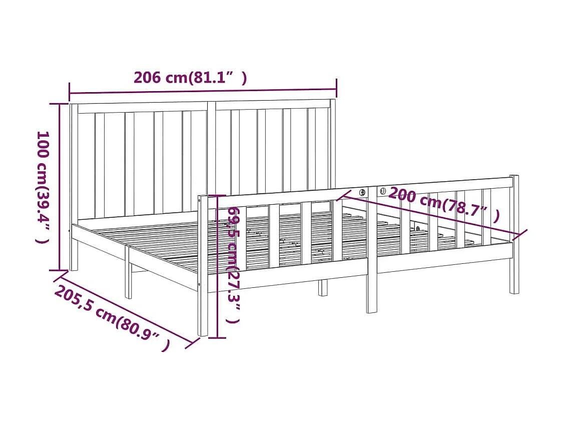 Cadre de lit sans matelas 200x200 cm bois massif de pin