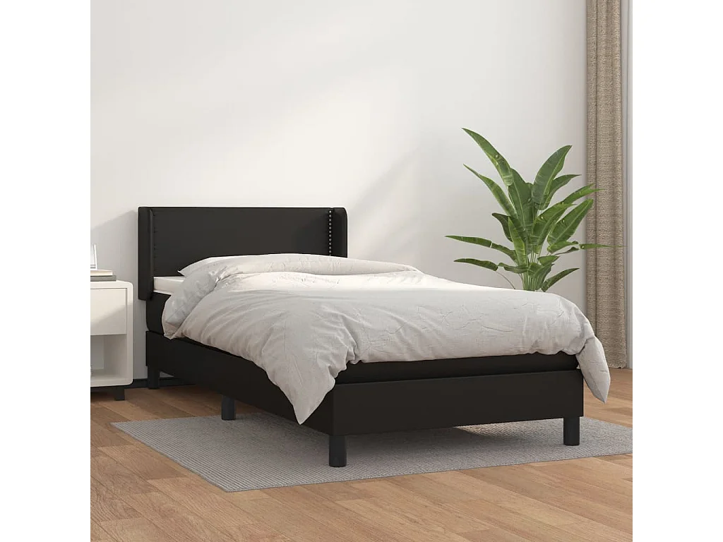 Rete a doghe con materasso Nero 90x200 cm Ecopelle