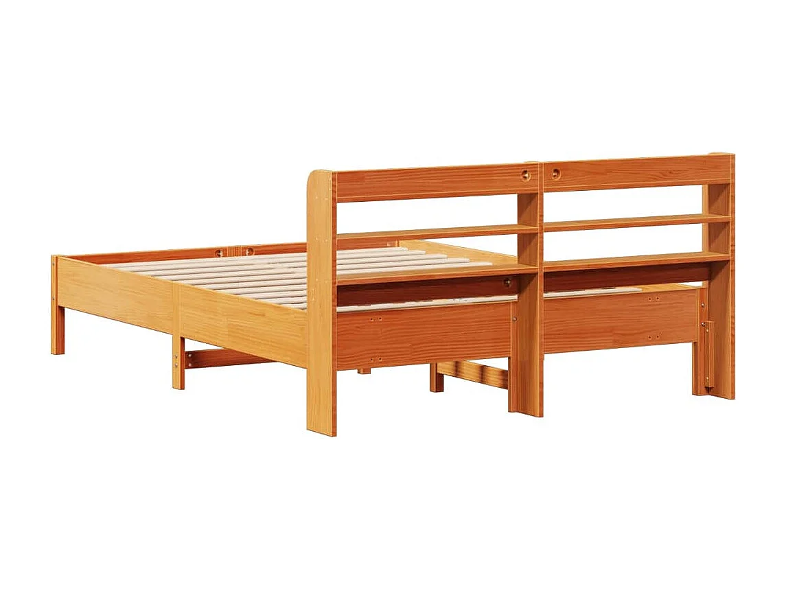 Struttura letto senza materasso, cera marrone, 135x190cm, legno massello di pino