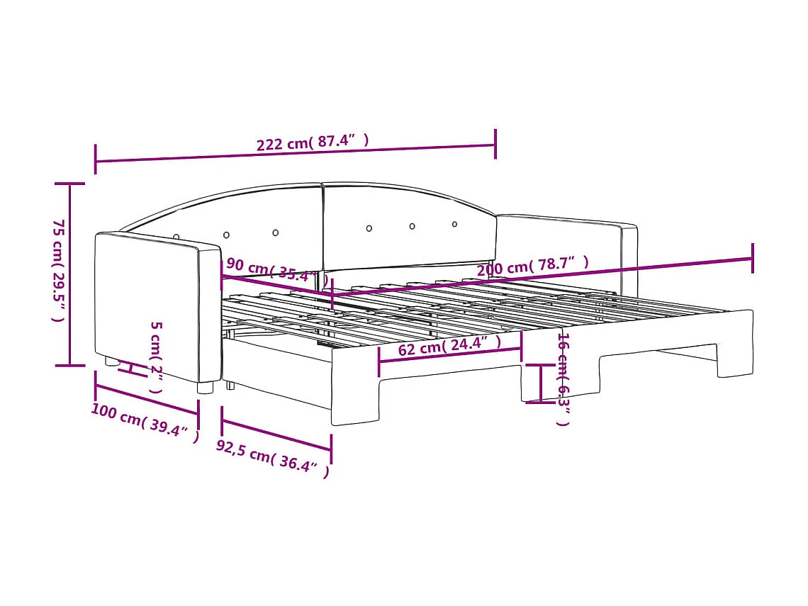 Tagesbett mit Ausziehbett ohne Matratze hellgrau 90x200 cm